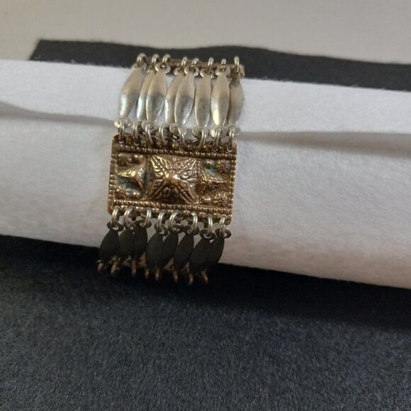 Vintage Mexico Silver Artisan Aztec Tribal Wide Multi-layer Bracelet Countrycore - Picture 6 of 10